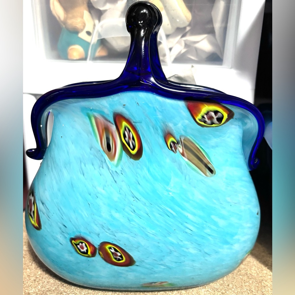 Vintage MURANO (Italy) Handblown Glass Clutch Purse, Millefiori Design,1980’s